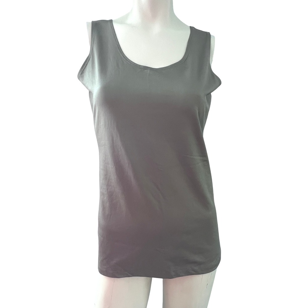 A'NUE Miami Long Tank Top L Workout Yoga Stretch Casual Athleisure Gray Layering
